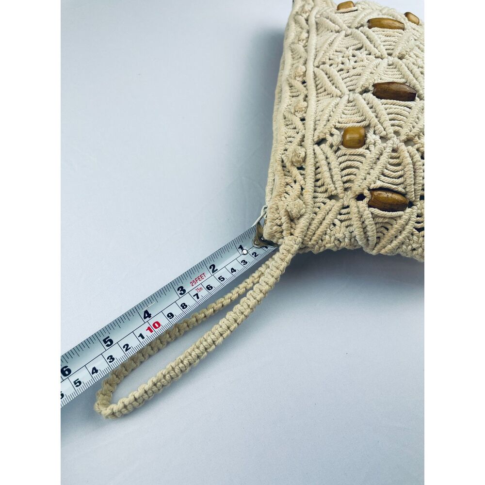 ~ Boho Macrame Wristlet Bag Clutch Purse Festival Cream Wood Beads Handbag - Picture 10 of 13